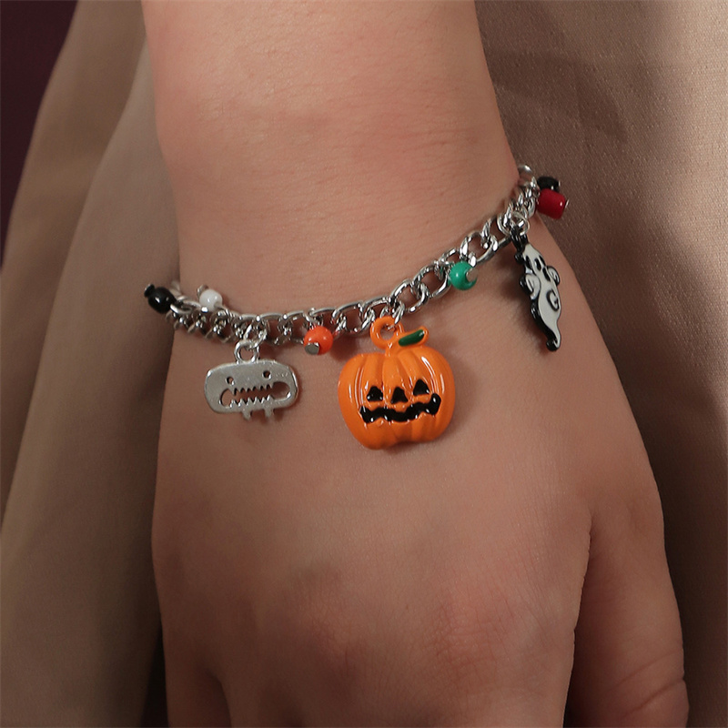 Punk Style Thick Chain DIY Pumpkin Imp Skull Halloween Bracelet Distributor