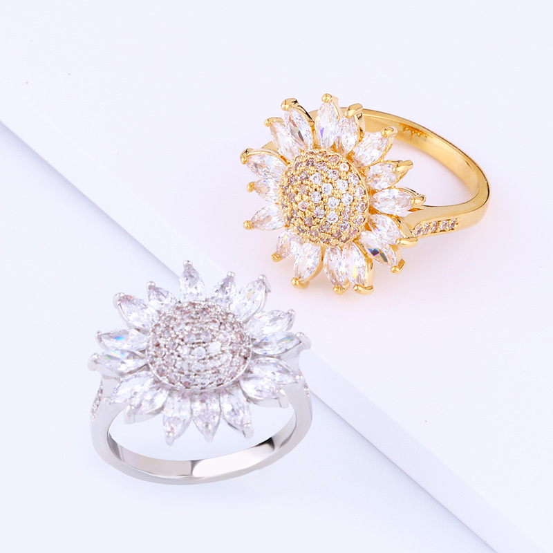 Luxury Simple Direct  Exquisite Zircon Sun Flower Ring Supplier