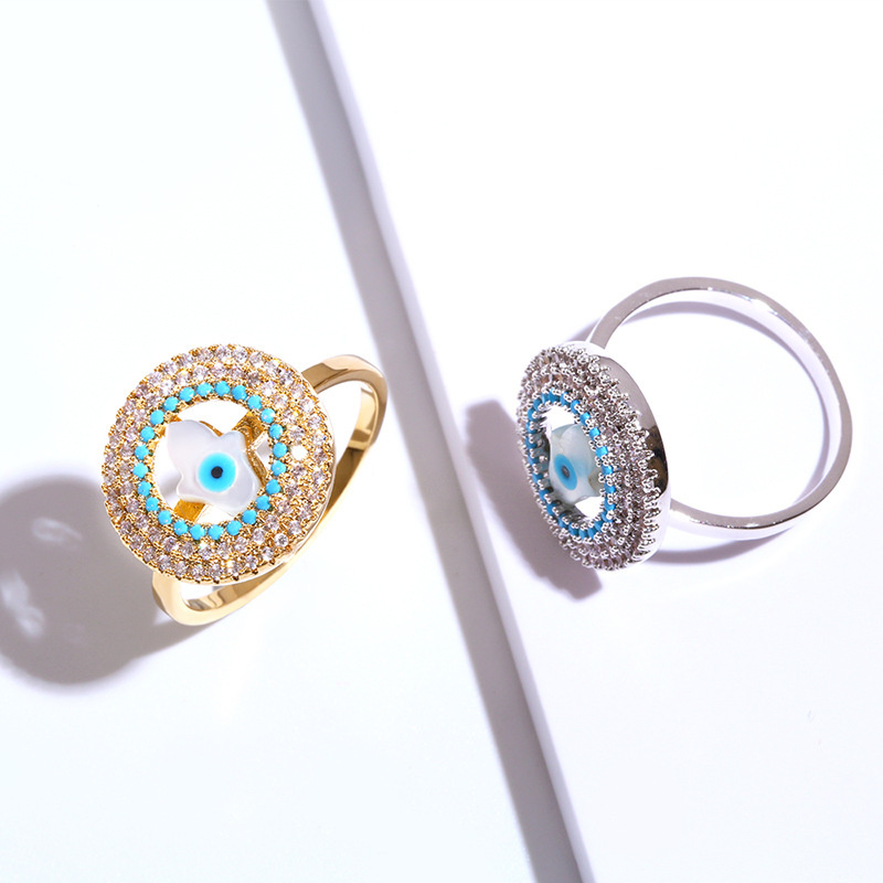 Turkish Blue Devil's Eye Ring Copper Zircon Shell Supplier