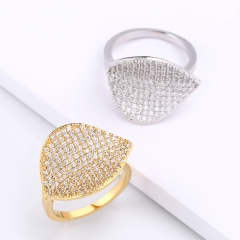 Wholesale Elegant Platinum Plated Trendy Cool Flow Ring Fashion High Quality Zircon Leaf Ring