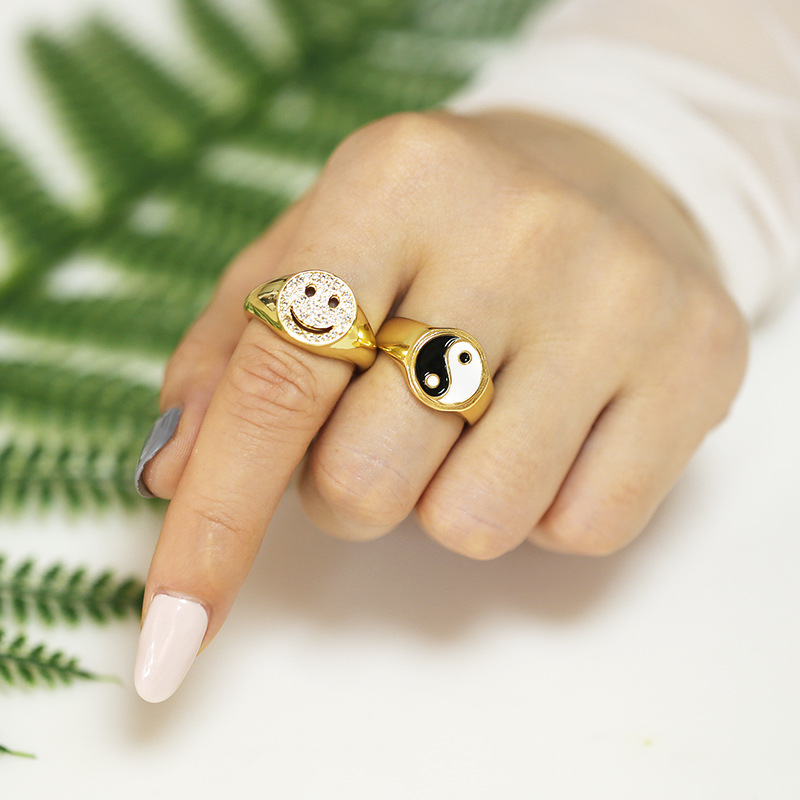 Cute Smiley Face Ring Simple Gold-plated Oil Drop Ring Supplier