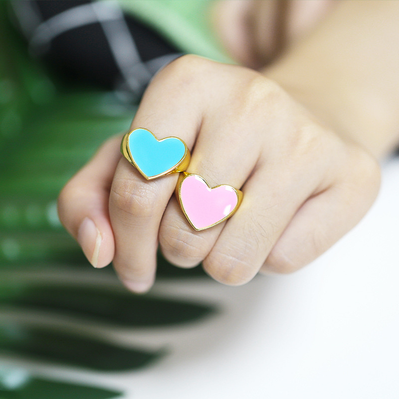 Style Personality Exaggerated Sweet Peach Heart Dripping Open Ring Supplier