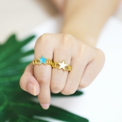 Hip Hop Cuban Chain Five-pointed Star Ring Color Dripping Personalized Hiphop Ring Supplier