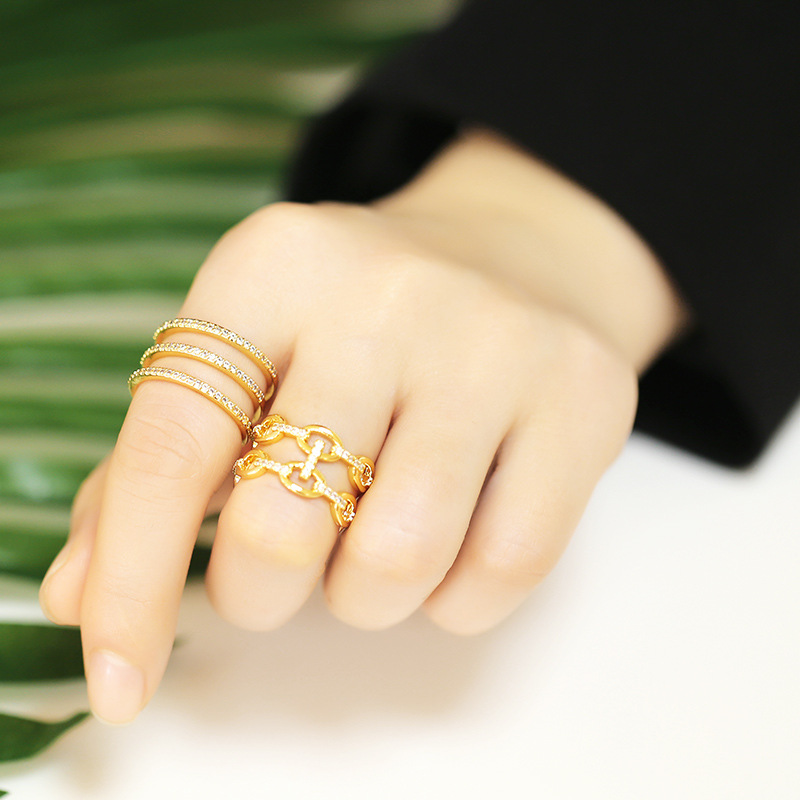 Retro Cool Open Ring Multi-layer Geometric Zircon Ring Tail Ring Supplier