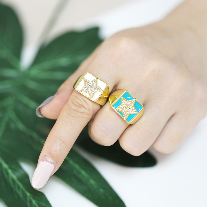 Five-pointed Star Ring Hip Hop Cool Square Wide Ring Face Ring Supplier