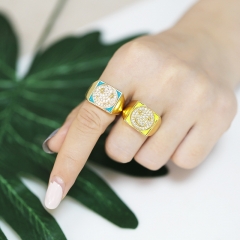 Ring Cute Smiley Open Ring Square Personality Hip Hop Zircon Ring Supplier