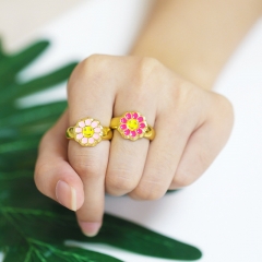 Sun Flower Dripping Open Ring Cute Smiley Face Ring Supplier