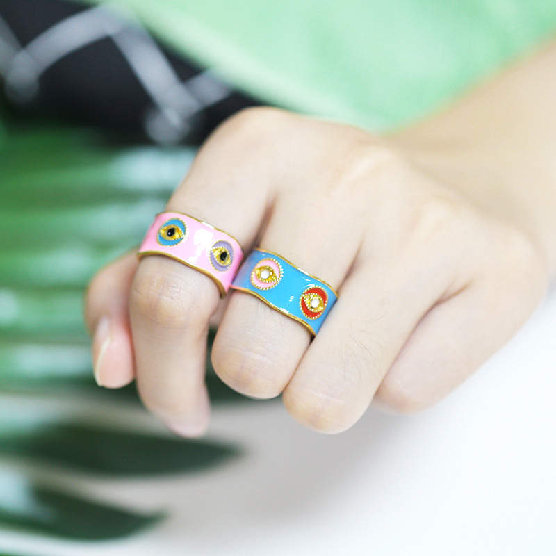 Style Dripping Open Ring With Exaggerated Personality Color Dripping Eye Ring Supplier
