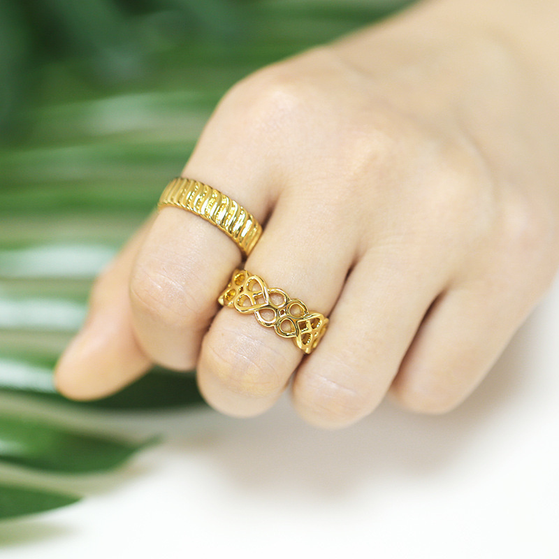 Fashion Double-layer Hollow Copper Gold-plated Wave Pattern Open Ring Supplier