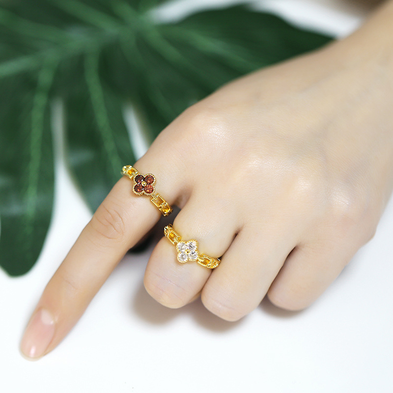 Exquisite Zircon Ring Small Fresh Flower Opening Adjustable Ring Ring Supplier