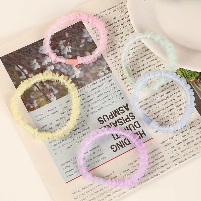Wholesale Jewelry Korean Style Hair Rope Fairy Sweet Rainbow Color Net Yarn 5-piece Set