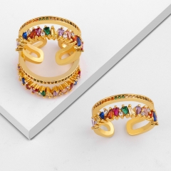 Wholesale Popular Rainbow Double-layer Open Ring Copper Plated Real Gold Zircon Ring