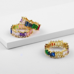 Wholesale Style Colorful Square Zircon Rainbow Ring Zircon Ring