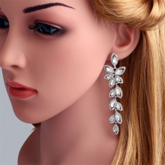 Wholesale Vintage Luxury Bridal Diamond Earrings Tassel Leaf Fashion Earrings