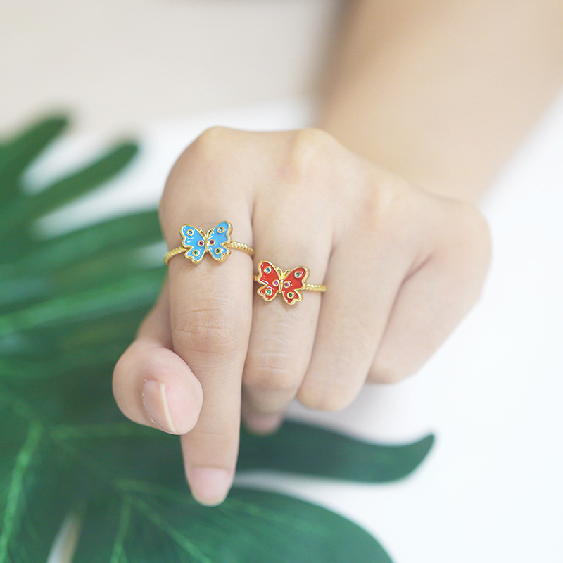 Wholesale Creative Color Dripping Butterfly Ring Fashion Fun Ring