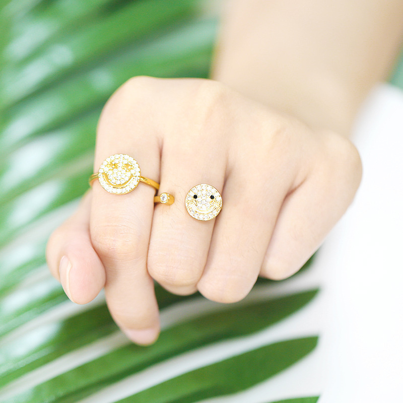 Style Smile Ring Sweet Smile Expression Zircon Ring Opening Adjustable Supplier