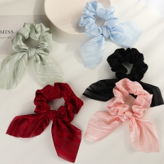 Wholesale Jewelry Japanese And Korean Bow Tie Hair Tie Pure Color Cute Satin Bunny Ears Hair Accessories