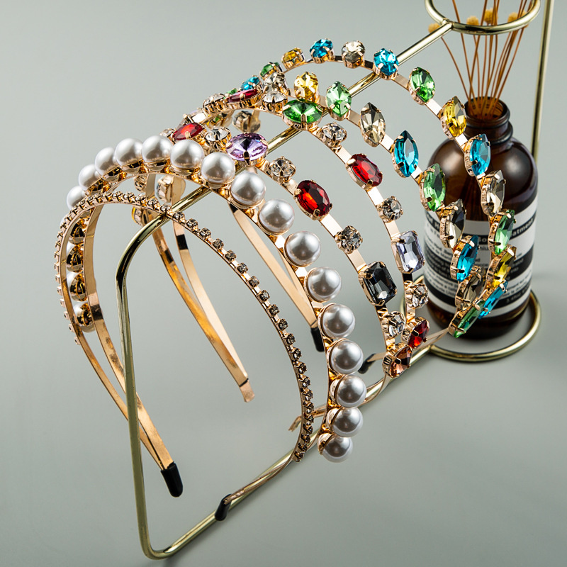 Wholesale Jewelry Korean Headband Fairy High Quality Simple Pearl Color Rhinestone Double Headdress