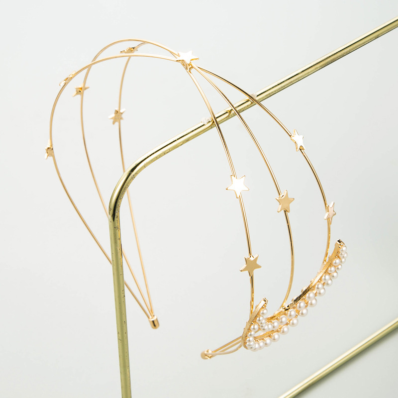 Wholesale Jewelry Fashion Multi-layer Metal Star And Moon Headband Korean Pearl Hair Accessories