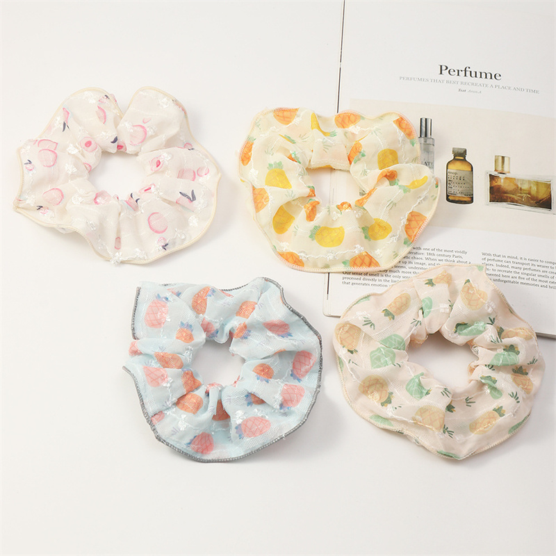 Wholesale Jewelry Peach Pineapple Fruit Net Yarn Hair Ring  Cute Hair Rope Spring Outing