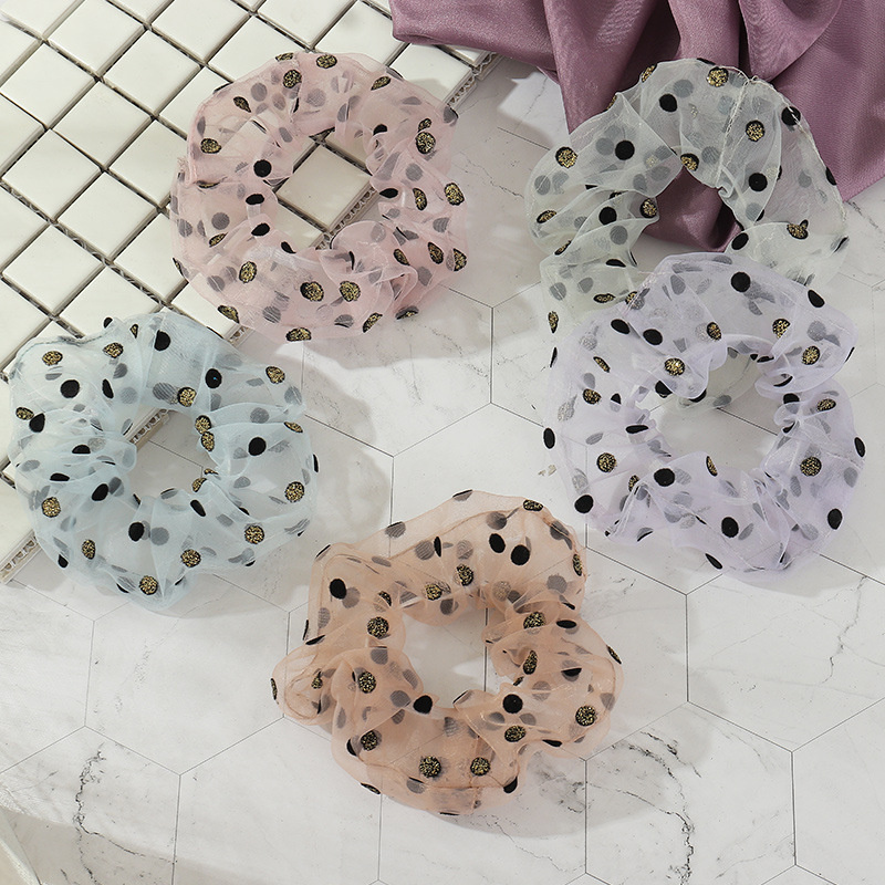 Wholesale Jewelry Hair Accessories Fiber Sweet Chiffon Polka Dot Hair Circle Japanese Hair Rope