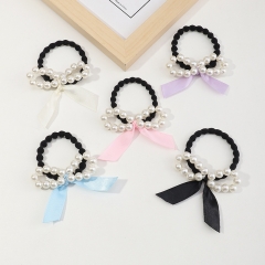 Wholesale Jewelry Korean Version Of Pearl Bow Hair Tie High Elastic Head Rope Streamer