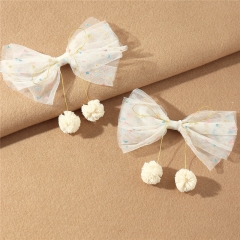 Wholesale Jewelry Color Polka Dot Net Yarn Bowknot Headdress Cute Yarn Ball Pendant Hair Accessories For Little Girls