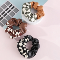 Wholesale Jewelry Korea  Plaid Hair Tie Leather Ponytail Hair Rope