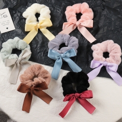 Wholesale Jewelry Korea  Style Rabbit Fur Hair Ring Fiber Bow Knot Hair Rope Rubber Band Hair Accessories Women