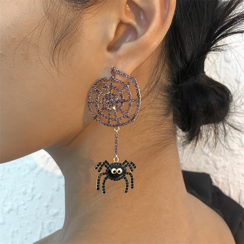 Creative Exaggerated Personality Earrings Full Diamond Spider Web Fun Distributor