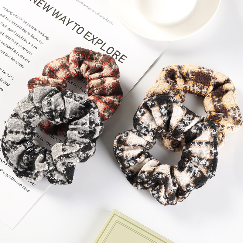 Wholesale Jewelry Japan And South Korea Autumn And Winter  Woolen Plaid Hair Tie Wash Face And Tie Hair