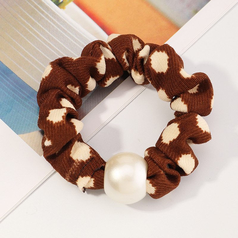 Wholesale Jewelry Korean Style Hair Accessories, Striped Pearl Head Rope, Leopard Print French Ladies Hair Tie