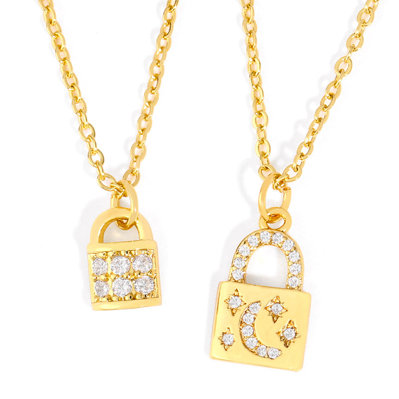 Wholesale Korean Star Moon Key Lock Necklace Simple Personality Couple Diamond-plated Gold-plated