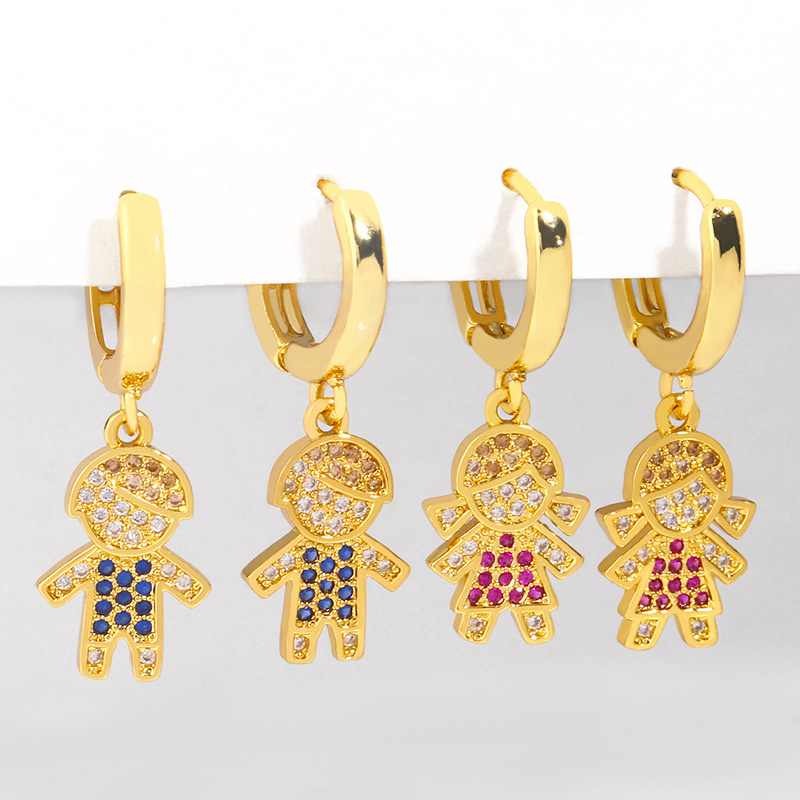 Wholesale Creative Personality Couple Earrings Zircon Diamond-studded Cartoon Character Earrings