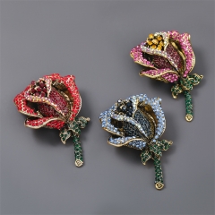 Wholesale Alloy Diamond Rose Flower Brooch Cute Brooch Korean Style Popular