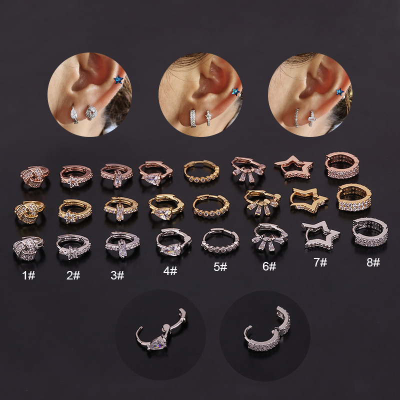 Jewelry Creative Personality Five-pointed Star Zircon Mini Round Ear Buckle Piercing Distributor