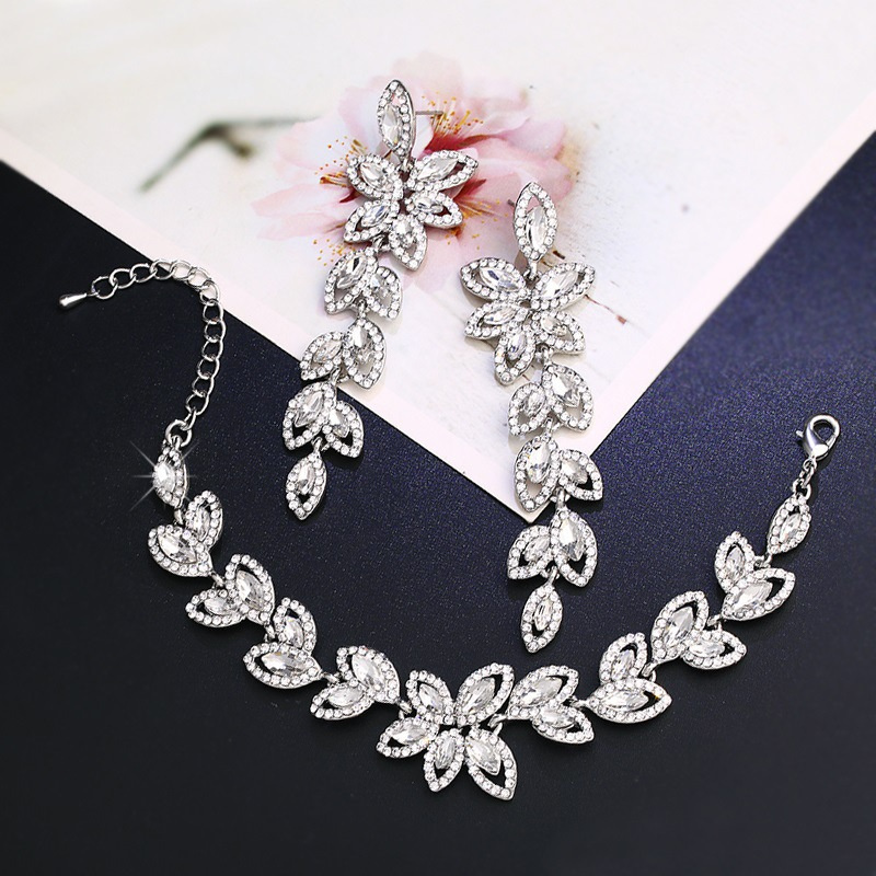 Wholesale Fashion Rhinestone Jewelry High-end Earrings Bracelet Two-piece Jewelry