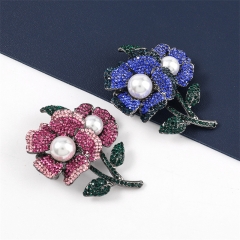 Wholesale Alloy Diamond And Pearl Flower Brooch Popular In Korea