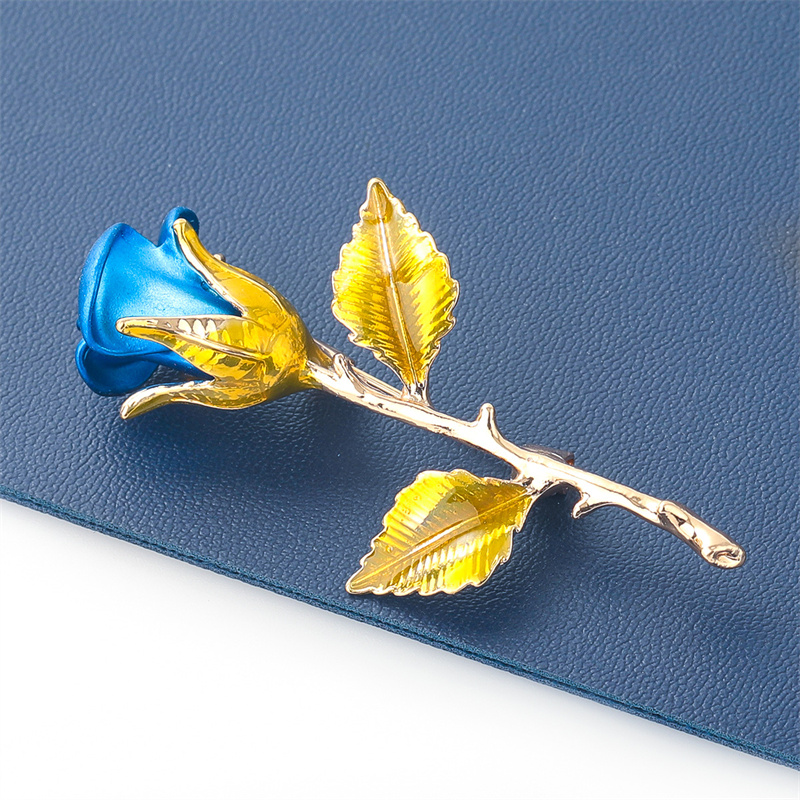 Wholesale Alloy Spray Paint Dripping Oil Blue Rose Flower Brooch