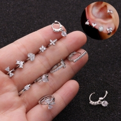 Micro-inlaid Zircon Small Ear Buckle Cartilage Piercing Earrings Jewelry Distributor