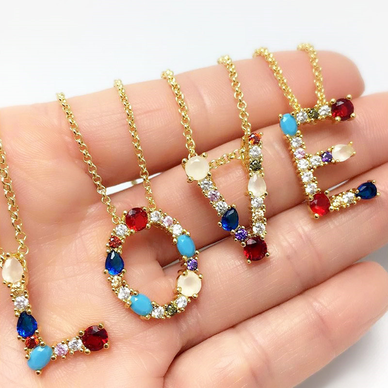 Wholesale Fashion  Colored Zircon Necklace With Diamonds English Letters Clavicle Chain