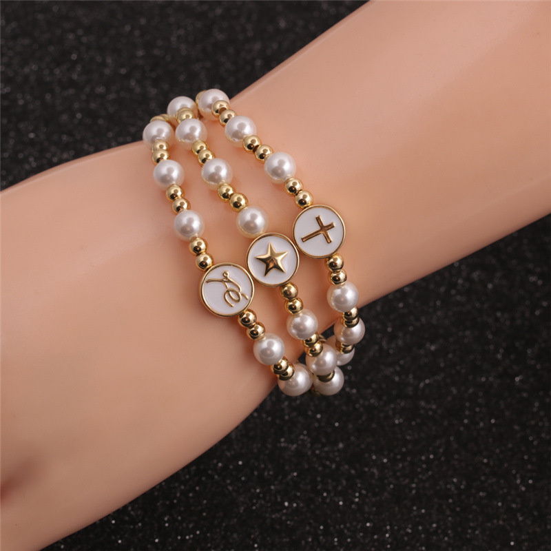 Fashion Copper Beads Round Pearl Cross Star Bracelet Distributor