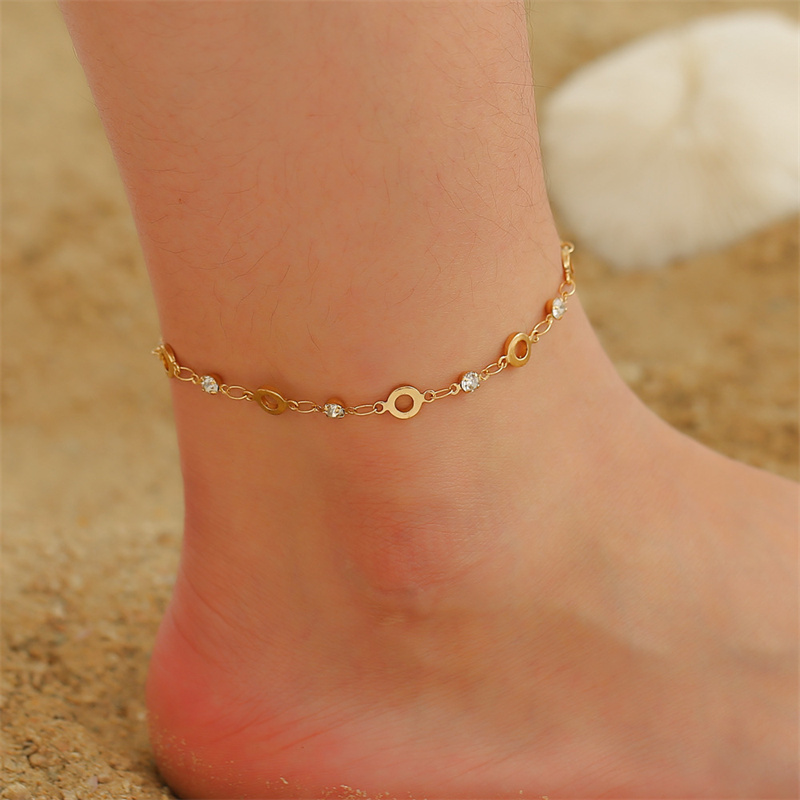 Wholesale Personalized Summer Beach Simple Geometric Hollow Anklet Love Tassel Foot Chain