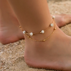 Wholesale Fashion Double-layer Crystal Anklet Women's Multi-layer Simple Double-layer Beach Footwear