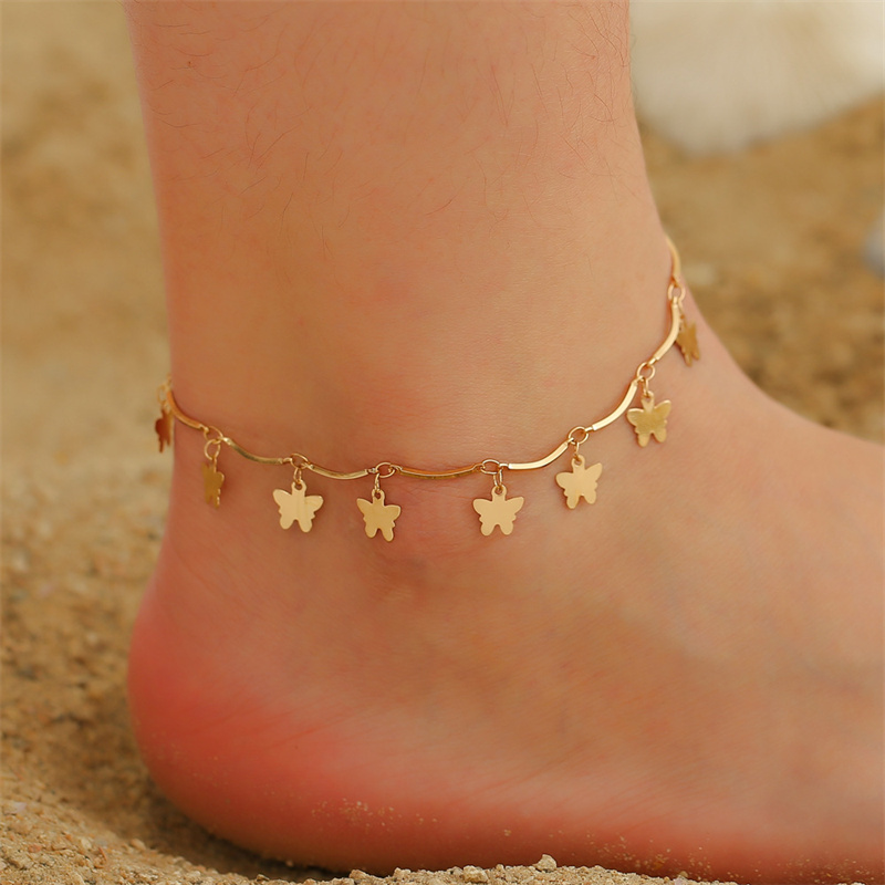 Wholesale Korean  Fashion Multi-layer Tassel Pendant Butterfly Anklet Personality Simple Beach Foot Chain