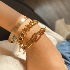 Wholesale Popular Fashion Personality Exaggerated Outfit Bracelet Set  Golden Chain