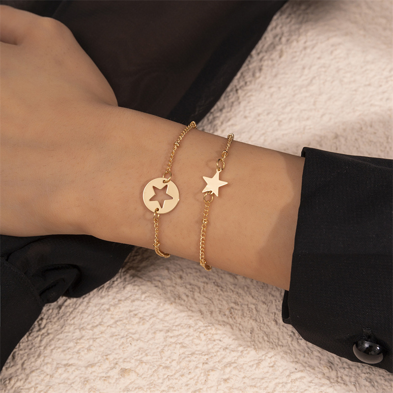 Wholesale Simple And Creative Butterfly Star Hollow Double-layer Bracelet Hip-hop Metal Copper Piece Set