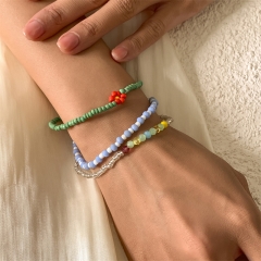Wholesale Simple Resin Multilayer Bracelet Imitating Crystal Flower Beads