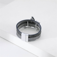 Bohemian Multi-layer Wide-brimmed Leather Bracelet Geometric Tree Leaf Retro Magnetic Buckle Female Bracelet Distributor