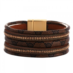 Fashion Soft Leather Pattern Magnetic Buckle Bracelet Multi-layer Leather Diamond Personality Bracelet Distributor